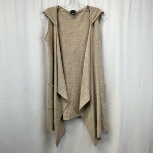 Talie Womens Cardigan Beige Sleeveless Open Front Hooded Duster Small